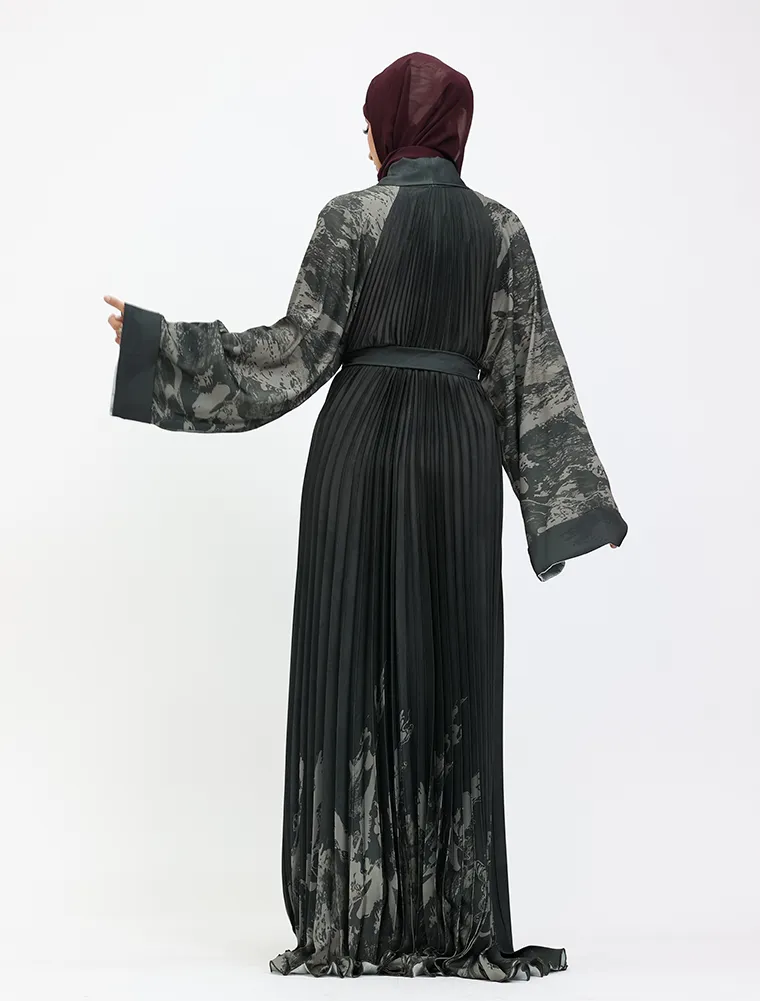 Green Marble Pleated Silhouette Abaya
